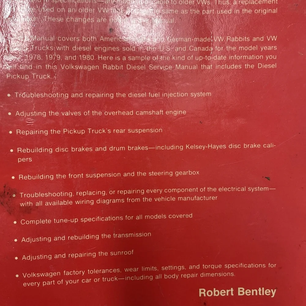 VW Rabbit Diesel Service Manual 1977 1978 1979 1980 (Pickup truck) Bentley
